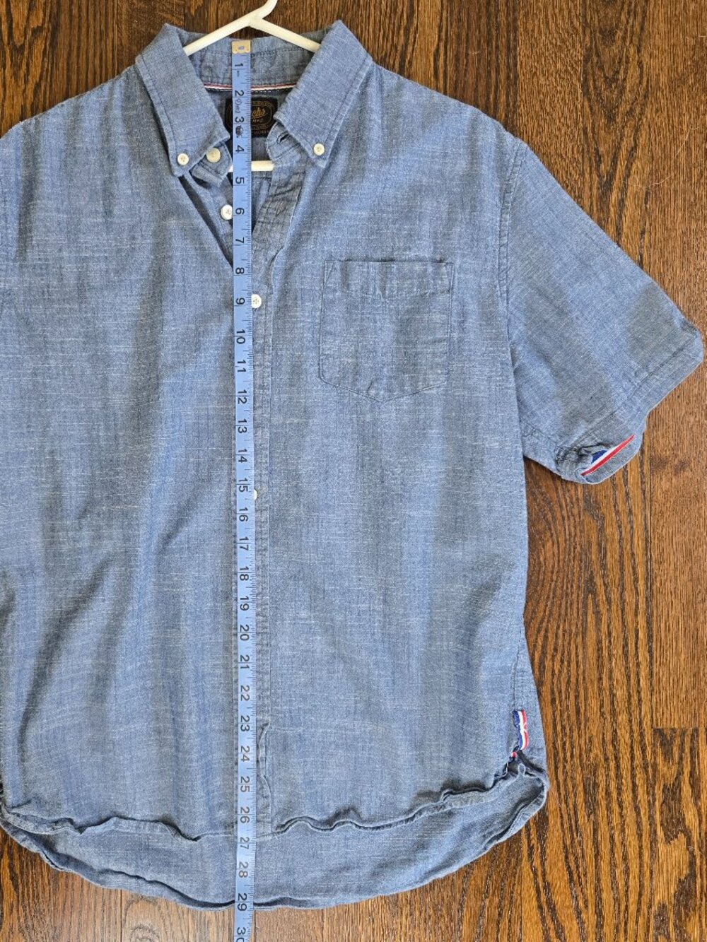 Jachs MFG Heritage Chambray Shirt Mens Medium Indigo Blue Short Sleeve Button Up